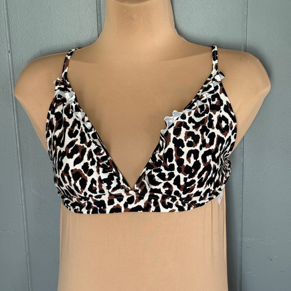 NWT J Crew Factory Leopard Print Ruffle French Bikini Top M Swim Separate Resort